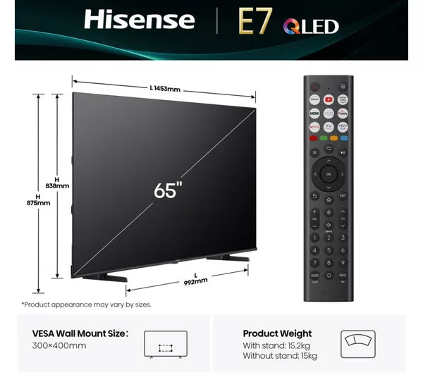 Hisense 65" QLED Smart AI TV & Sound Bar Bundle