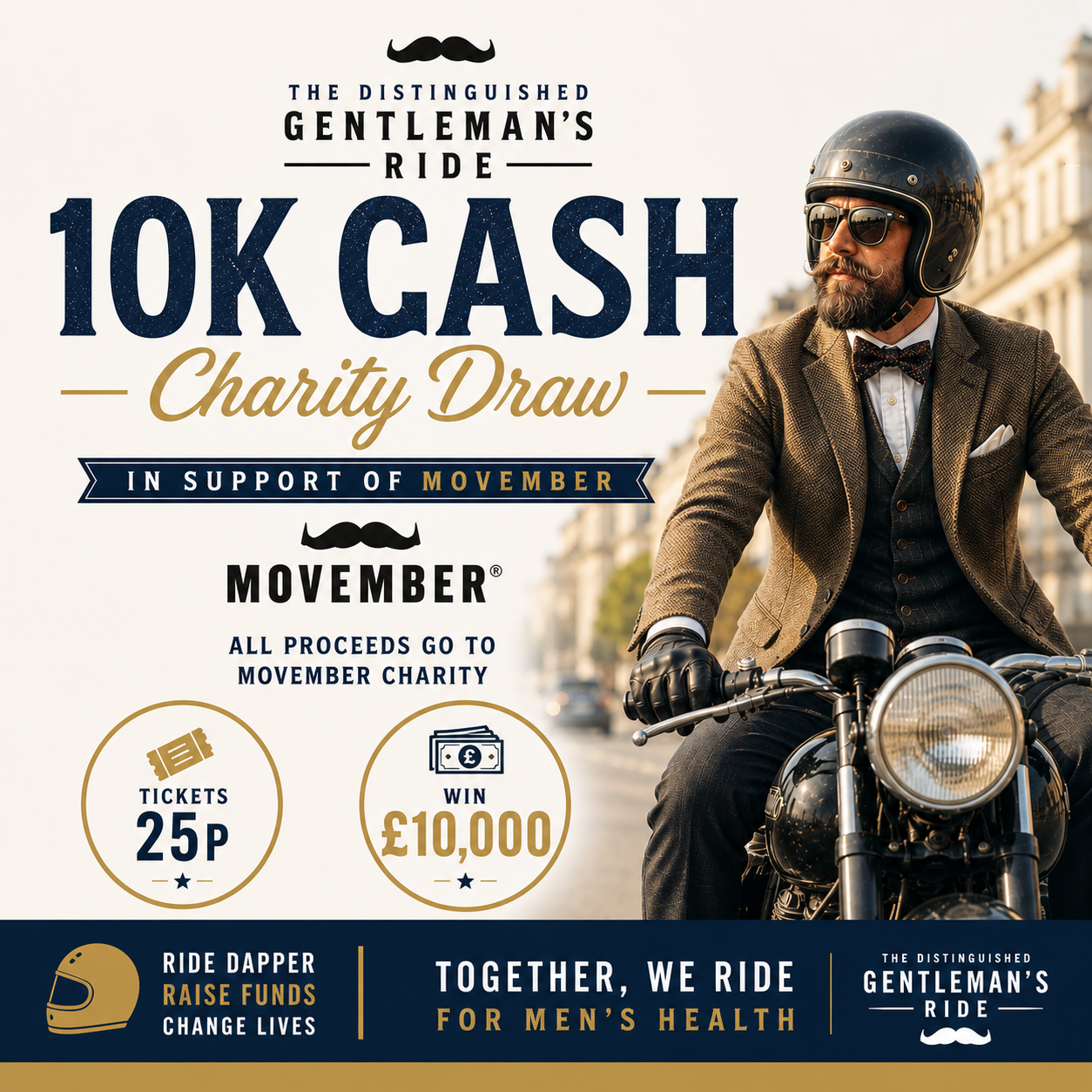 £10,000 CASH! - The Distinguished Gentleman's Ride CHARITY DRAW 2026