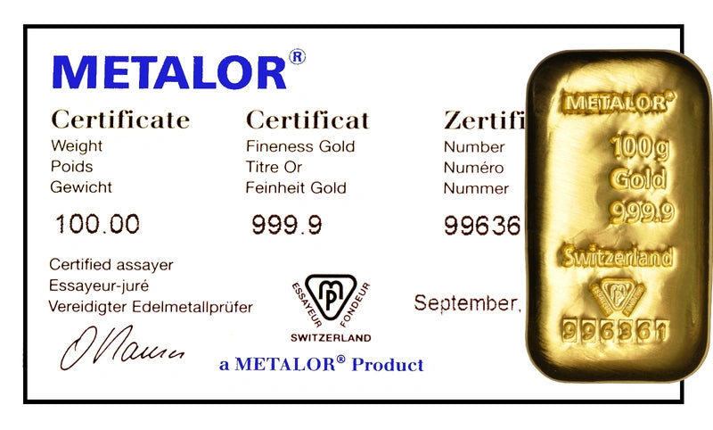100g Gold Bar Metalor Cast