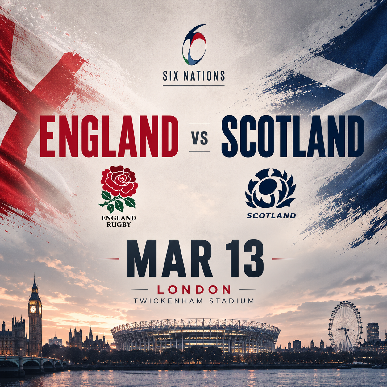 England vs Scotland Six Nations Tickets + Overnight Stay for 2