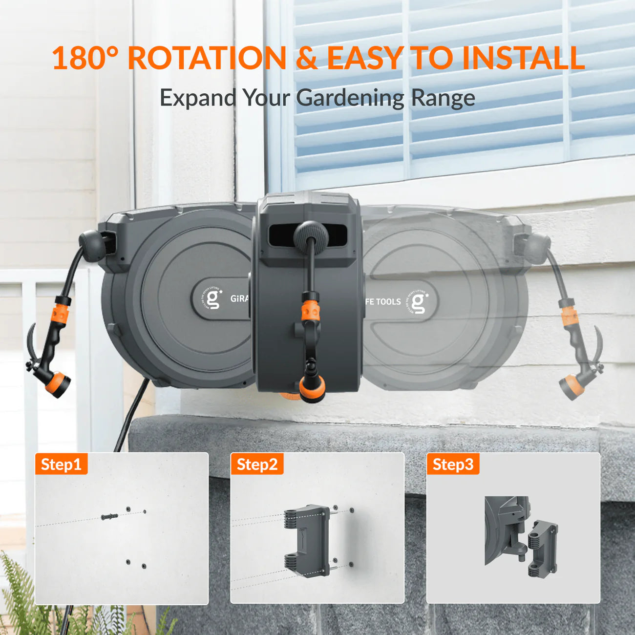 Giraffe Tools Wall Mounted Retractable Hose Reel