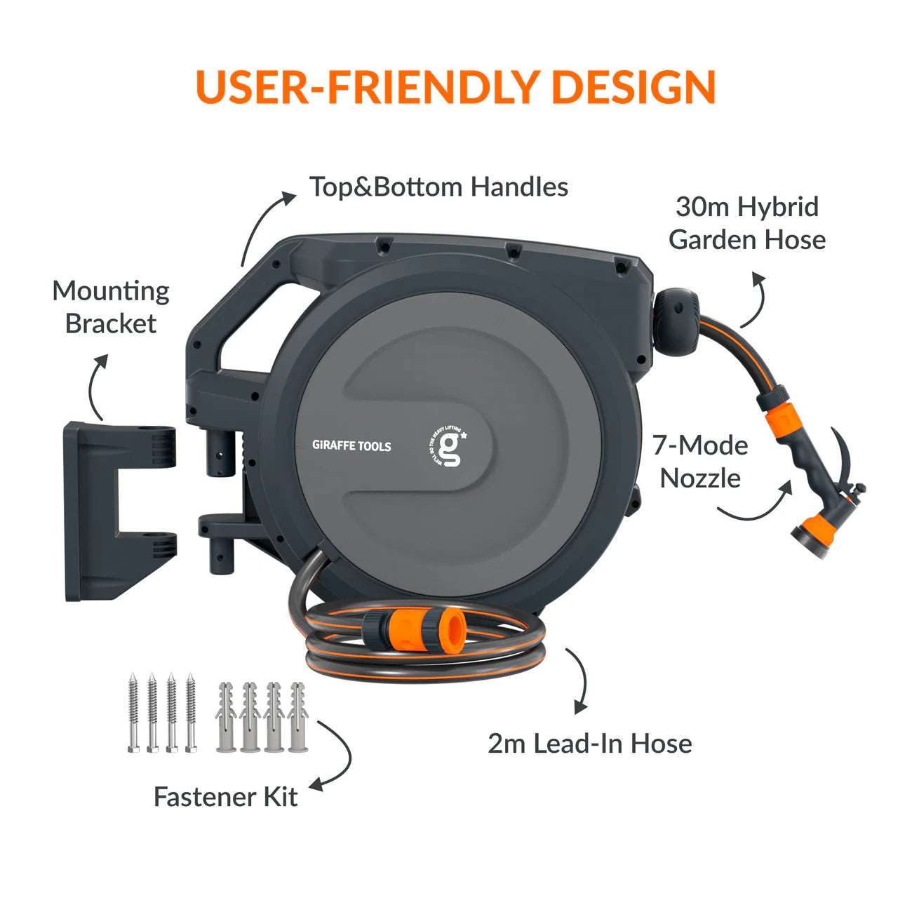 Giraffe Tools Wall Mounted Retractable Hose Reel