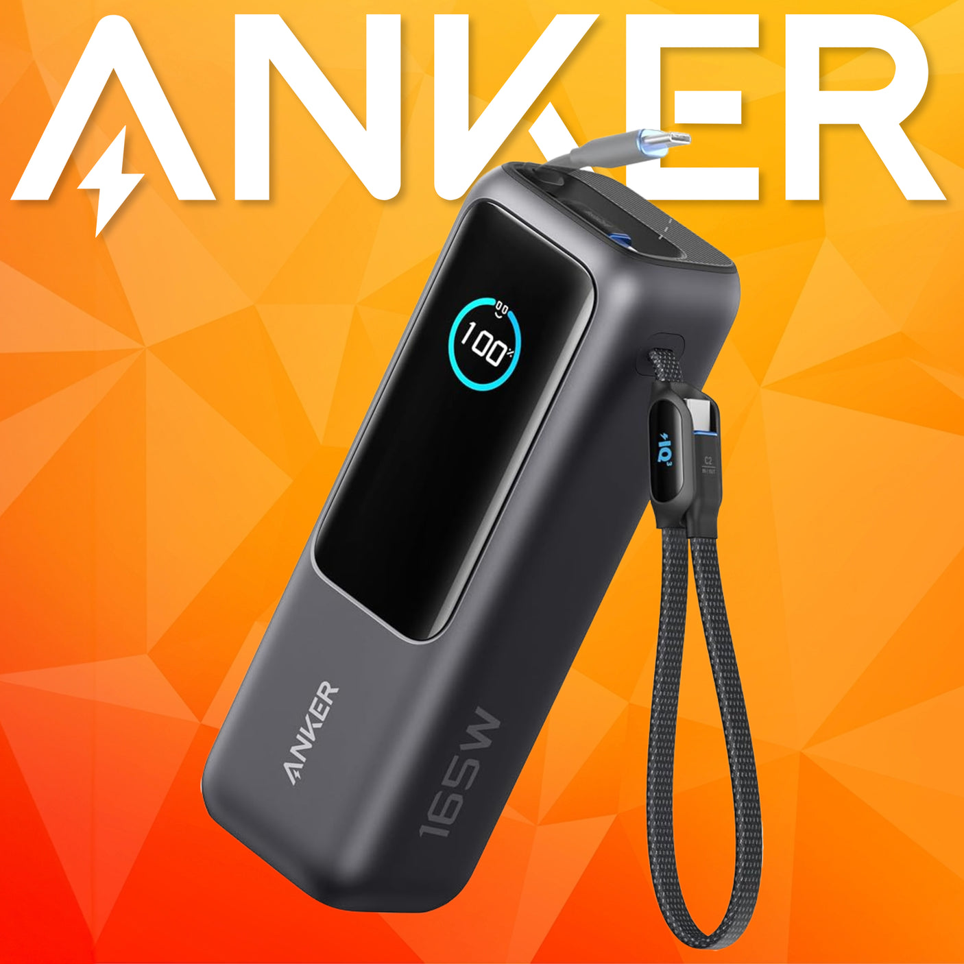 Anker 165W Power Bank – Built In & Retractable Cables