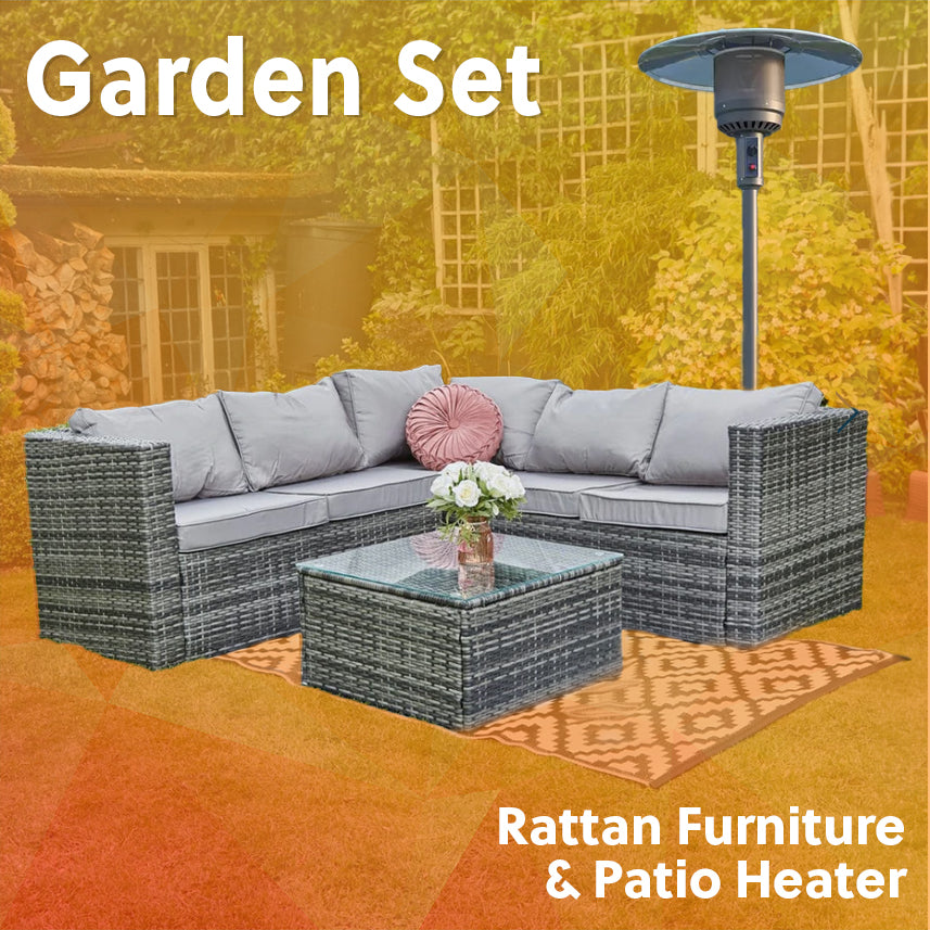 5 Seater Rattan Garden Furniture Set & Patio Heater - 13th May 25