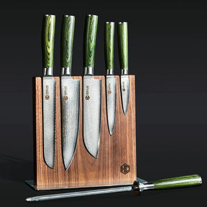 HexClad 6pc Japanese Damascus Steel Knife Set w/ Magnetic Knife Block