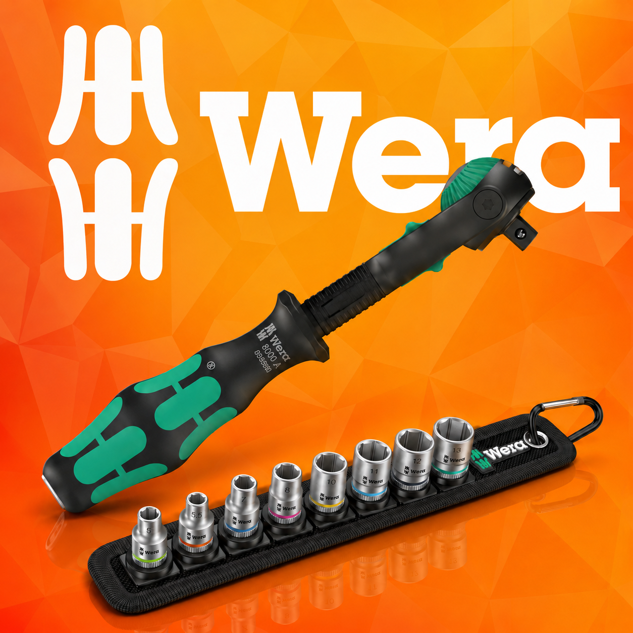 Wera 8000 A Black Edition 1/4'' Sq. Zyklop Speed Ratchet & 9 Piece 1/4" Socket Set